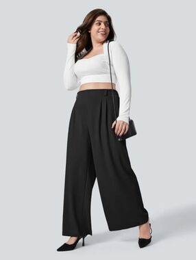 Halara Flex High Waisted Pocket Wide Leg Waffle Work Plus Size 2X BLACK